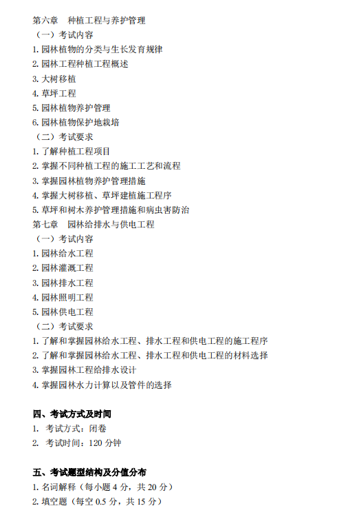 怀化学院2021年专升本《园林工程施工》课程考试大纲