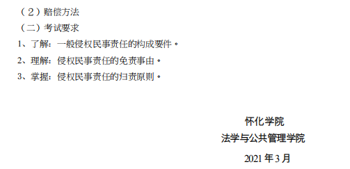 怀化学院2021年专升本《民法学考纲》课程考试大纲