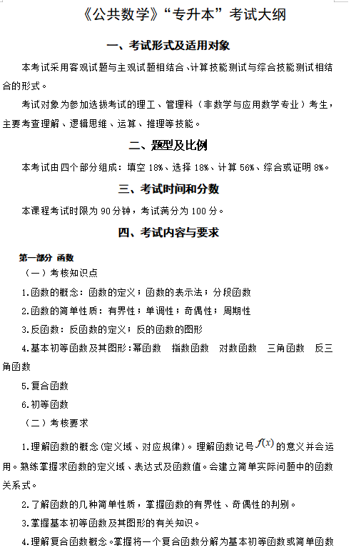 长沙学院2021年专升本《公共数学》考试大纲