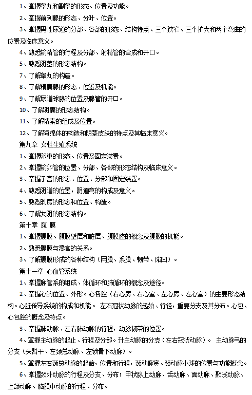 长沙医学院2021年专升本《系统解剖学》考试大纲