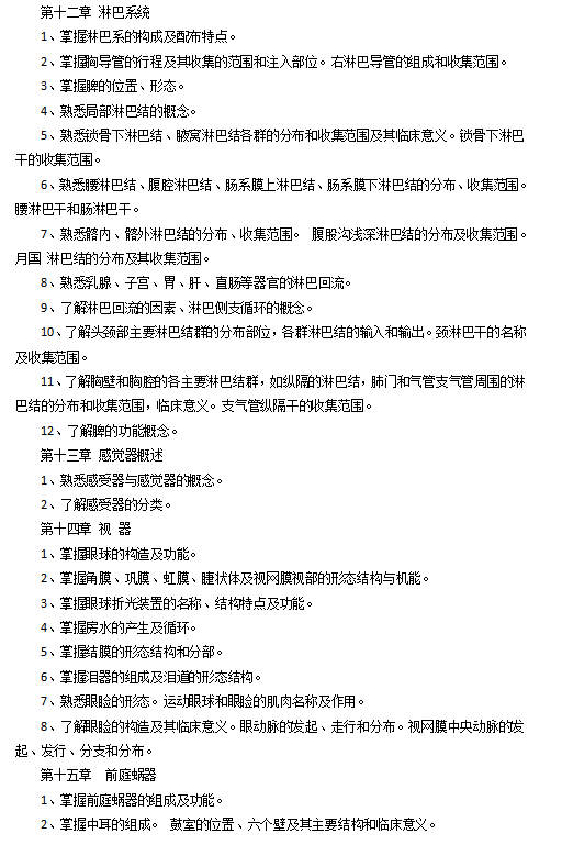 长沙医学院2021年专升本《系统解剖学》考试大纲