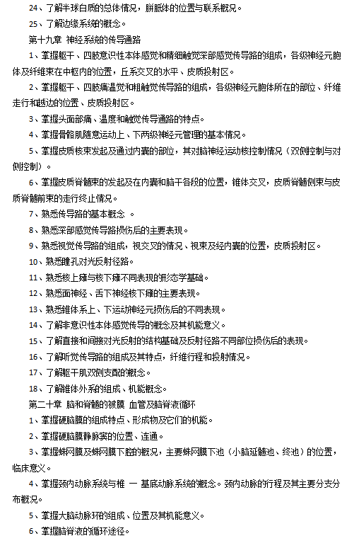 长沙医学院2021年专升本《系统解剖学》考试大纲