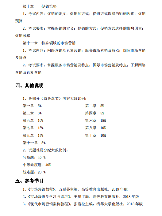 中南林业科技大学2021 年专升本《市场营销学》课程考试大纲