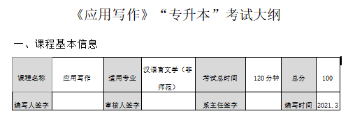 湖南女子学院2021年“专升本”《应用写作》考试大纲