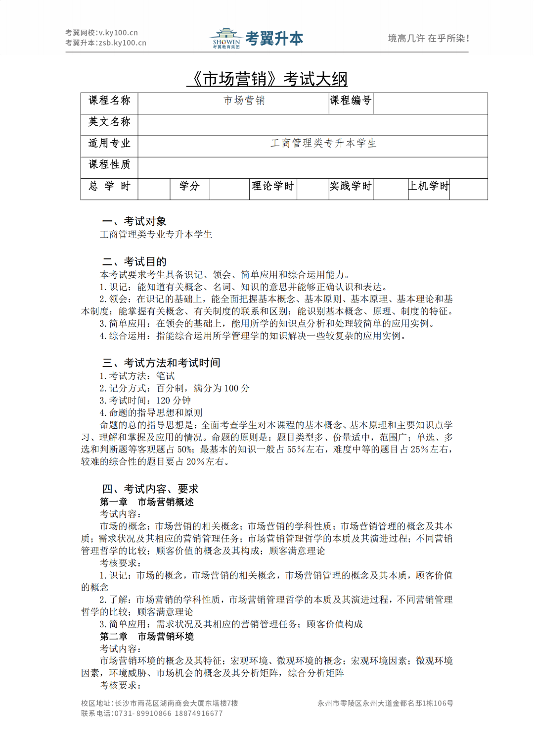 湖南城市学院《工商管理》2022年专升本考试大纲